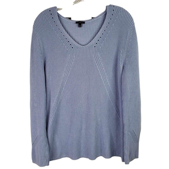 Talbots Sweater Women's Size Large Petite LP Knit LS Pima Cotton Baby Blue - Picture 2 of 9